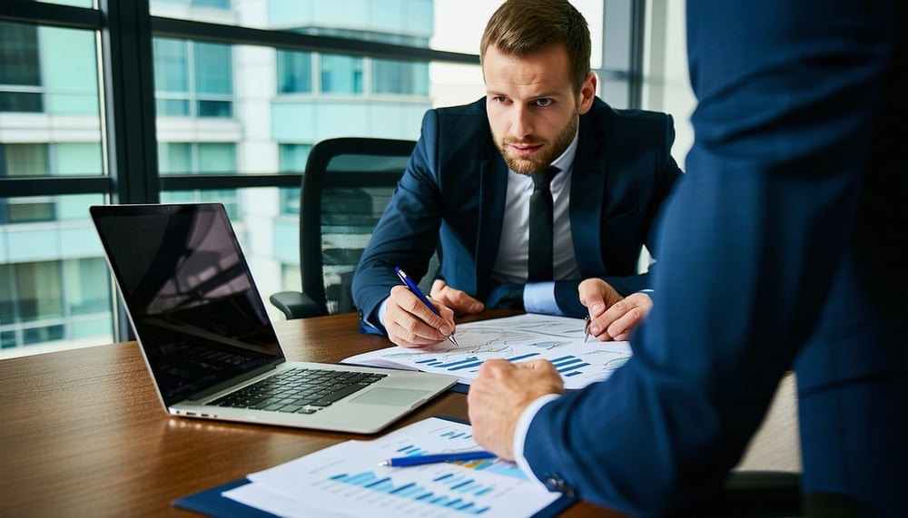 Experienced insurance broker consulting with a client Experienced insurance broker consulting with a client